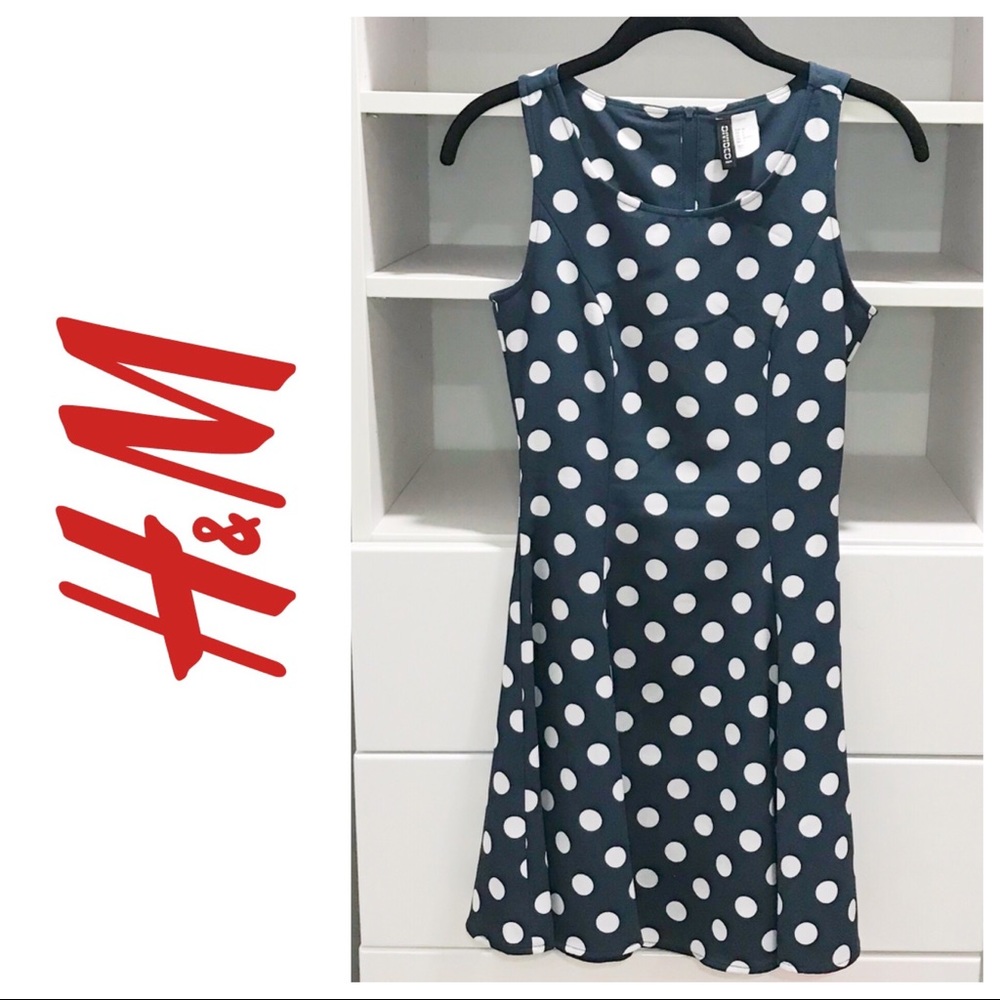 H&M Navy Blue Polka Dot Skater Dress